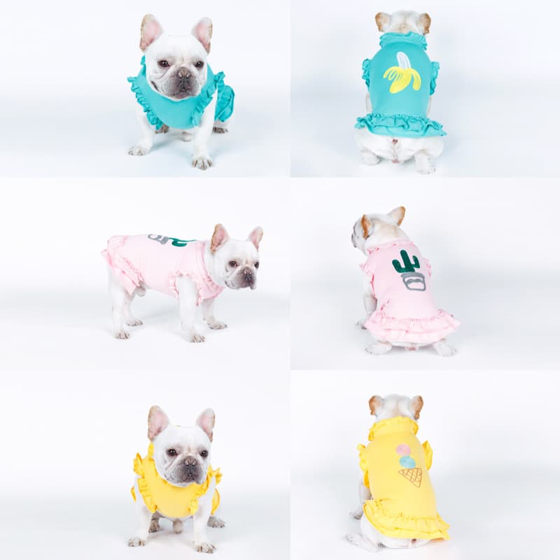 犬服 フルーツモチーフフリル袖ワンピース