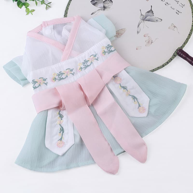 犬服 和風花柄刺繍韓国風犬用着物ドレス