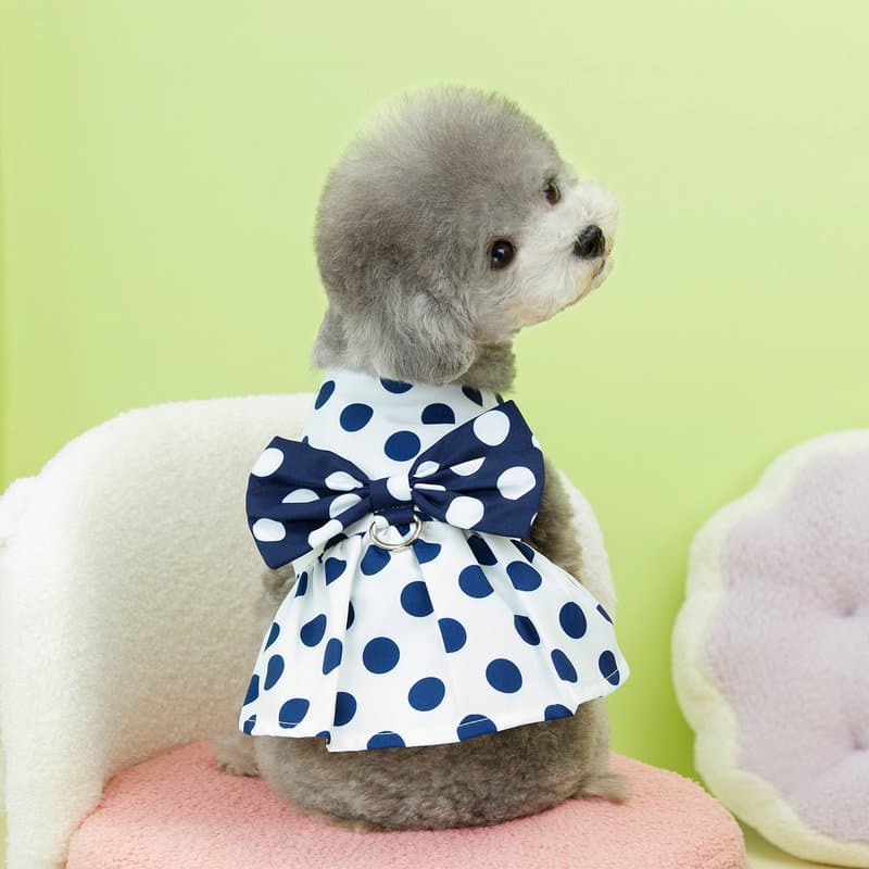 犬服 水玉リボンワンピース 可愛いペット用ドレス