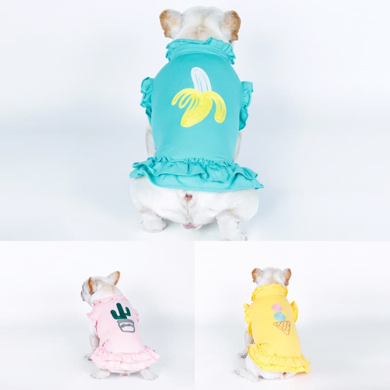 犬服 フルーツモチーフフリル袖ワンピース