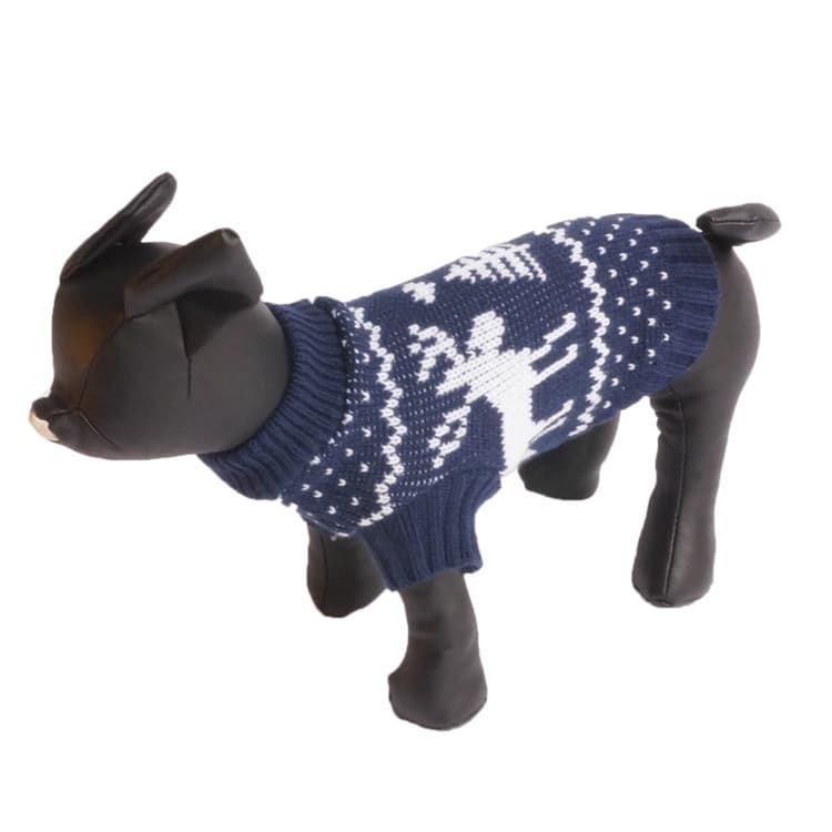 犬服 冬のトナカイと雪柄模様の温かニットセーター