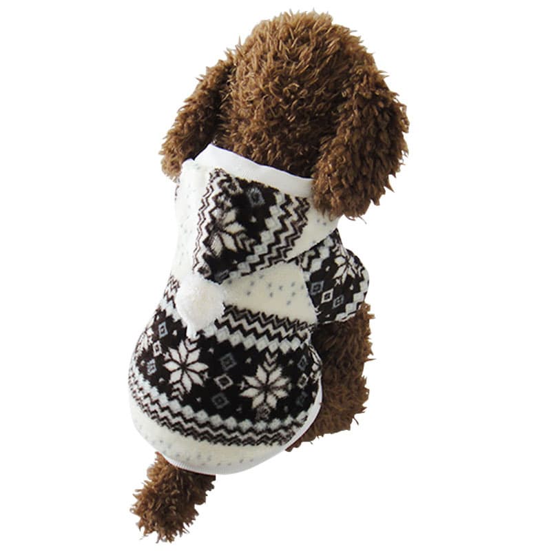 犬服 雪の結晶とトナカイ柄のノルディック風ニット