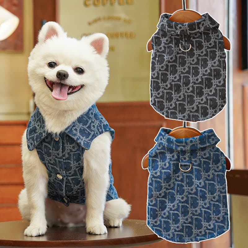 犬服 高級感漂う総柄デニム風タンクトップ