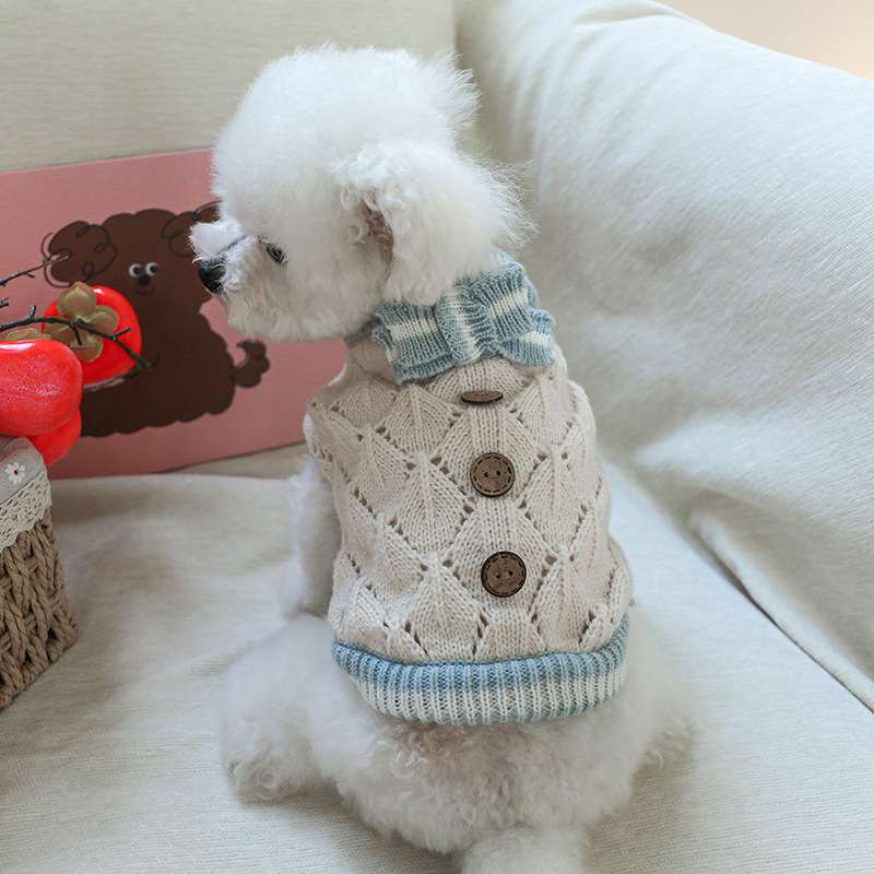 犬服 もこもこニットのダイヤ柄ドッグウェア