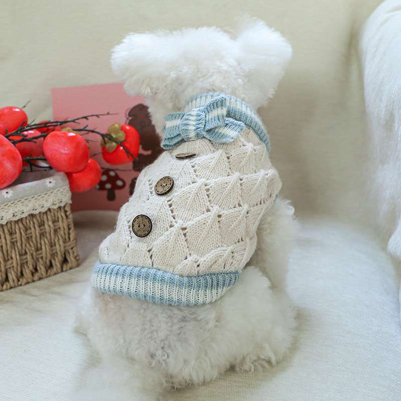 犬服 もこもこニットのダイヤ柄ドッグウェア