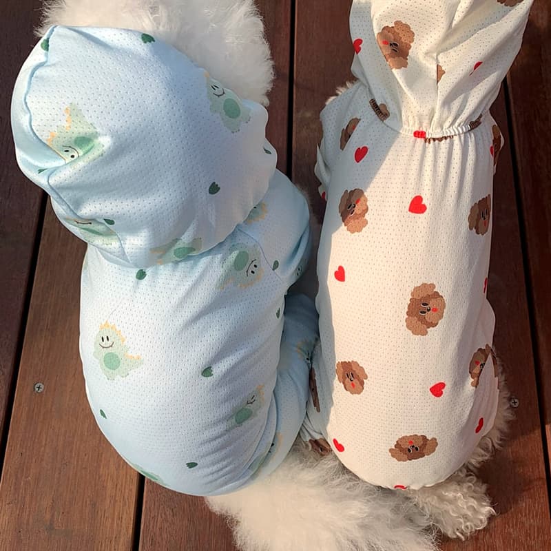 犬服 ふわもこ仲良し柄メッシュTシャツ