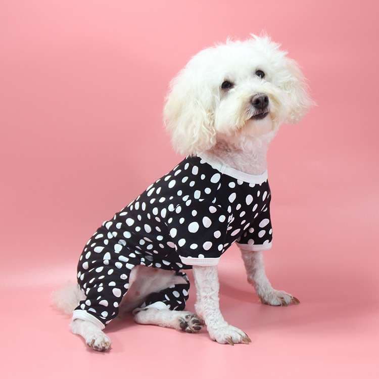 犬服 犬用水玉柄つなぎパジャマ