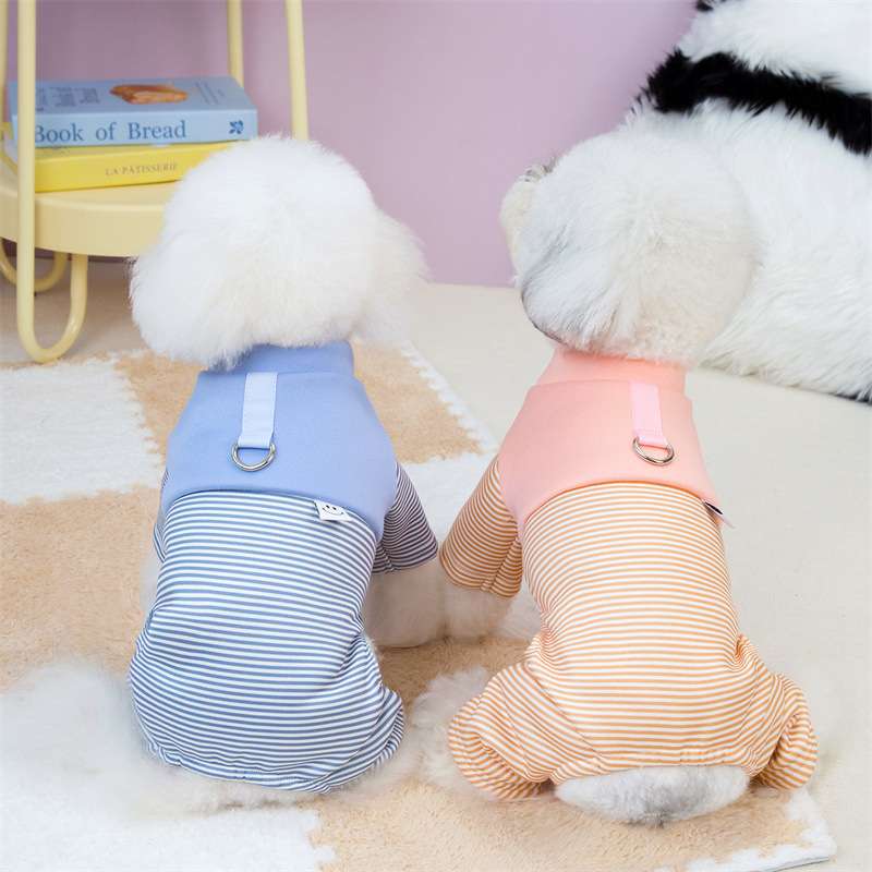 犬服 もこもこ小型犬用ボーダー柄オールインワン