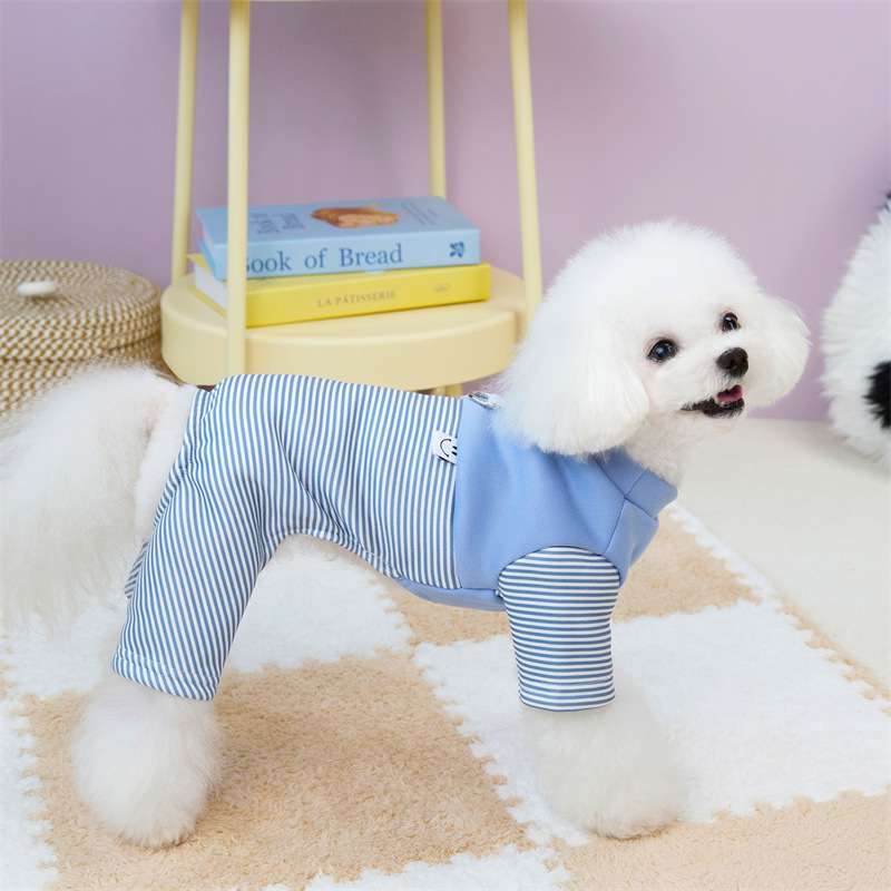 犬服 もこもこ小型犬用ボーダー柄オールインワン