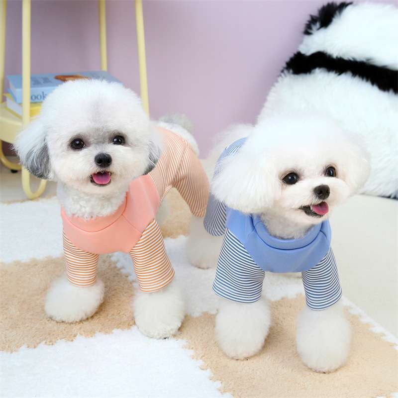 犬服 もこもこ小型犬用ボーダー柄オールインワン