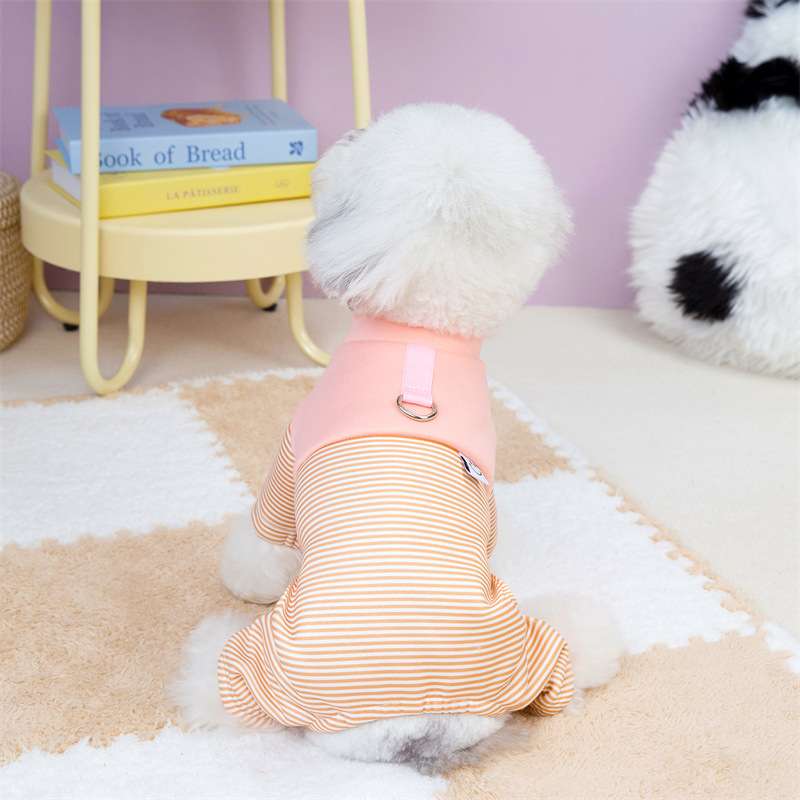 犬服 もこもこ小型犬用ボーダー柄オールインワン