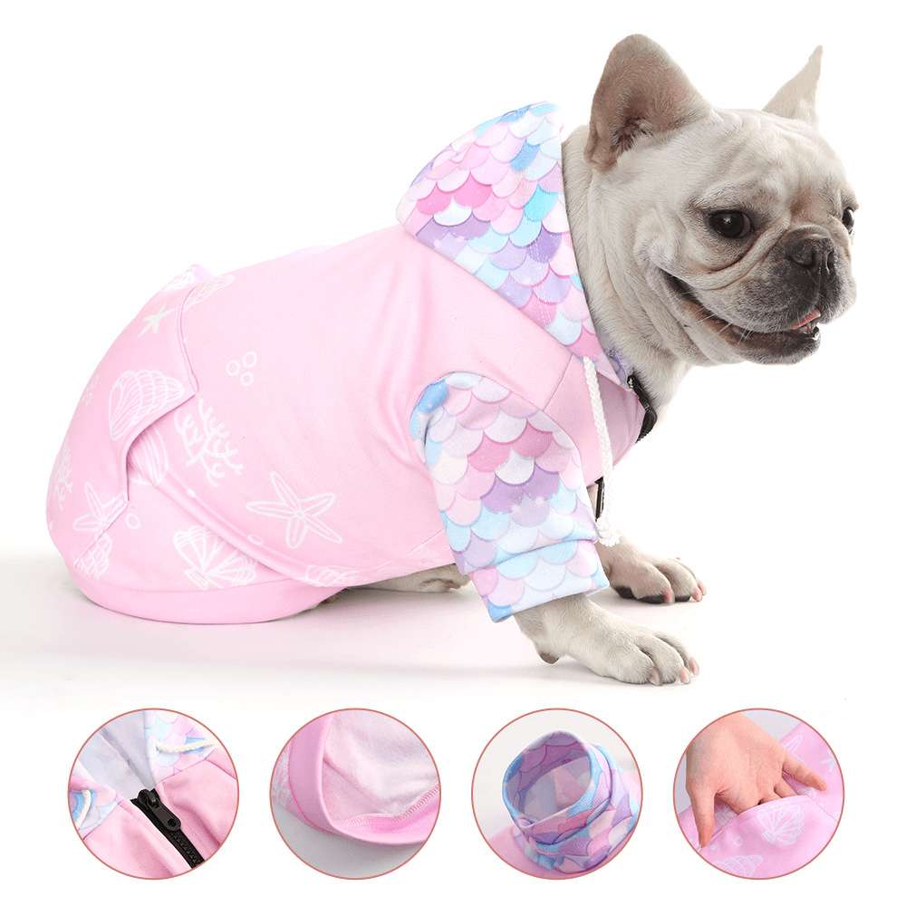 犬服 マーメイドスケール柄フード付き犬用パーカー