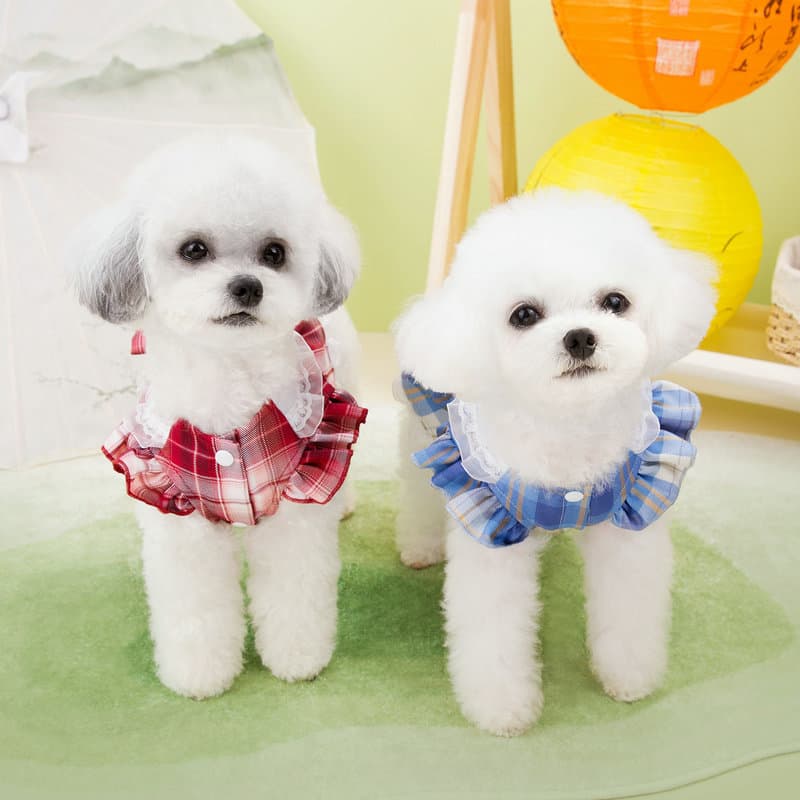 夏新作 チェック柄ワンピース 可愛い犬服 ペット用ドレス